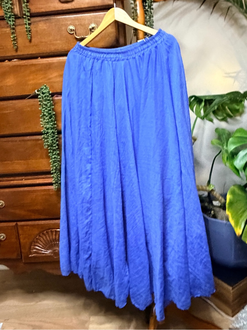 NWT ochenta Flowy Blue Women's Peasant 100% Cotton Maxi Skirt